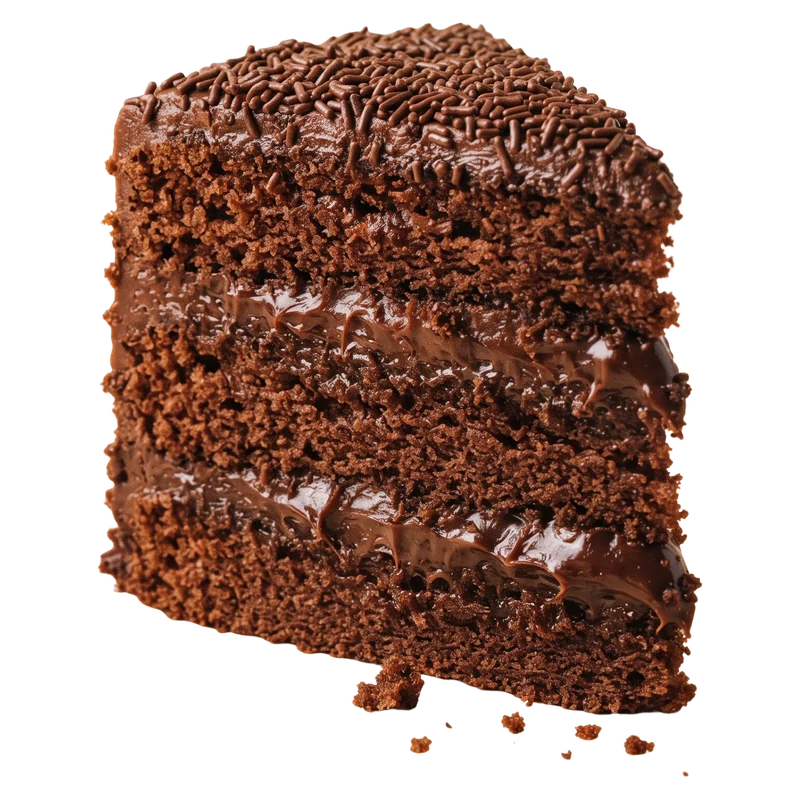 Fatia de bolo de chocolate com brigadeiro