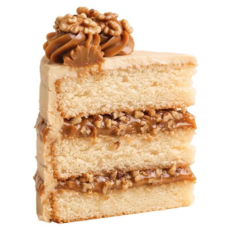 Fatia de bolo de doce de leite com nozes